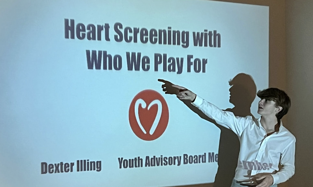 Junior Dexter Illing presenting the Who We Play For heart screenings. (Courtesy of Dexter Illing)